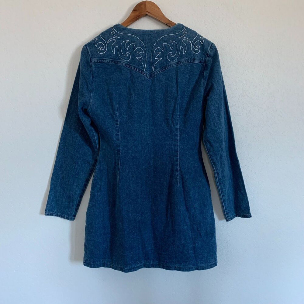 New Avec Les Filles Western Embroidered Long Sleeve Denim Rodeo Minidress Size 8 - Picture 8 of 12